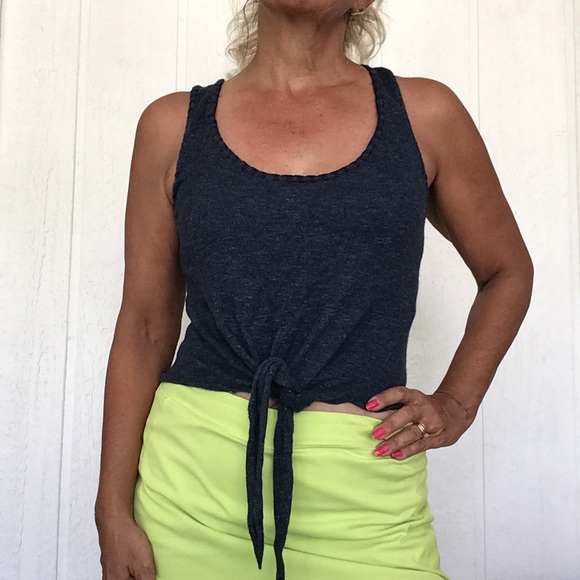 ALICE + OLIVIA BLUE COTTON TIE FRONT TANK TOP MEDIUM - Picture 7 of 15